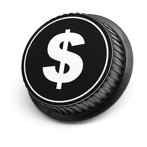 LenzBuddy Dollar Sign Rear Lens Cap for Nikon Cameras (Black & White)
