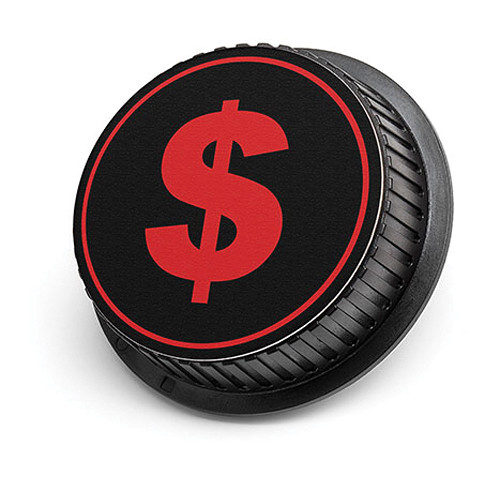 LenzBuddy Dollar Sign Rear Lens Cap for Nikon Cameras (Black & Red)